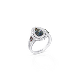 18K White Gold Pear Color Change Garnet Halo Ring