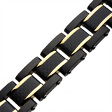 Black Carbon Fiber With Gold IP Link With Fold Over Clasp Bracelet