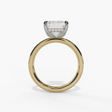 14K Two-Tone Hidden Halo Emerald Cut Diamond Engagement Ring