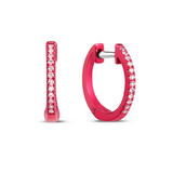 14K Neon Red White Gold 12Mm Round Huggie Natural Diamonds Hoop Earrings