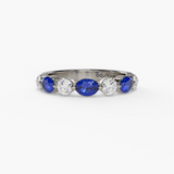 14K White Gold Oval Sapphires Classic Ring