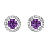 February Birthstone Earrings: 14K White Gold Diamond Halo Amethyst Earrings