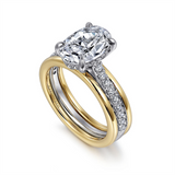 14K Two-Tone 'Feah' Wide Band Oval Natural Diamonds Engagement Ring