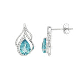 14K White Gold Blue Topaz And Diamond Free Form Earrings