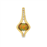14K Yellow Gold Oval Crystal Opal And Diamond Drop Pendant