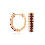 14K Rose Gold Rubies And Diamond Small Hoop Earrings
