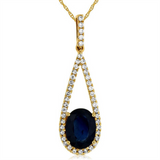 14K Yellow Gold Sapphire And Diamond Pear Pendant