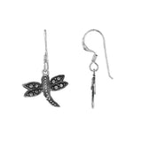JT ESTATE Sterling Silver Marcasite Dragonfly Earrings