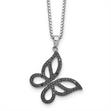 Sterling Silver Black Rhodium Natural Black Diamond Butterfly Pendant