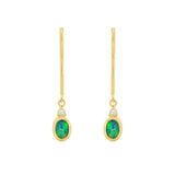 14K Yellow Gold Crystal Opal And Diamond Dangle Bar Earrings