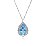 Sterling Silver Bujukan Pear Blue Topaz Pendant Necklace