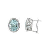 JT ESTATE 14K White Gold Aquamarine And Diamond Halo Omega Earrings