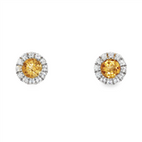 November Birthstone Earrings: Sterling Silver Round Citrines Halo Earrings
