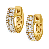 18K Yellow Gold 14Mm Small Channel Set Round Diamond Hoops