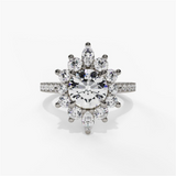 14K White Gold Modern Halo Round Natural Diamonds Engagement Ring