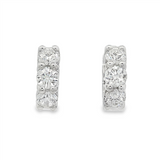 14K White Gold 15Mm Round Huggie Natural Diamonds Hoop Earrings