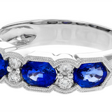 14K White Gold Oval Sapphire And Diamond Band