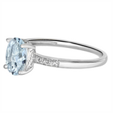 March Birthstone Rings: 14K White Gold Diamond And Aquamarine Ring