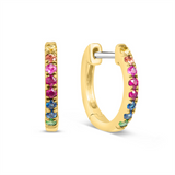 14K Yellow Gold Rainbow Sapphire Huggie Earrings