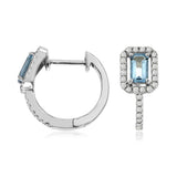 14K White Gold Aquamarines Huggie Earrings