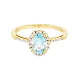 14K Yellow Gold Oval Aquamarine Halo Ring
