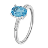 December Birthstone Rings: 14K White Gold Diamond And Swiss Blue Topaz Ring