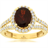 14K Yellow Gold Oval Garnet Halo Ring