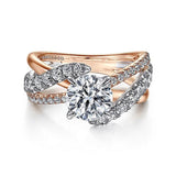 14K Rose And White Gold 'Zaira' Bypass Round Natural Diamond Engagement Ring