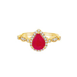 14K Yellow Gold Pear Ruby Halo Ring