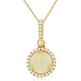 14K Yellow Gold Opal And Diamond Halo Pendant