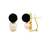 JT ESTATE 14K Yellow Gold Onyx And Pearl Drop Earrings