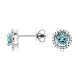 14K White Gold Aquamarines Halo Earrings