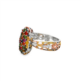 JT ESTATE Sterling Silver Multi Colored Stone Cluster Ring