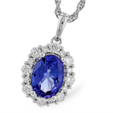 14K White Gold Tanzanite Halo Necklace