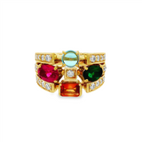 JT ESTATE 18K Yellow Gold Multi-Colored Stone And Diamond Contemporary Ring