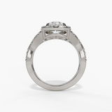 14K White Gold Halo Round Natural Diamonds Engagement Ring
