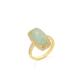 18K Yellow Gold Cabochon Opal Halo Ring
