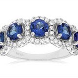 14K White Gold Round Tanzanites And Diamond Five Stone Ring