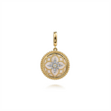 14K Yellow Gold Bujukan Diamond and Mother of Pearl Medallion Pendant