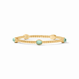 24K Yellow Gold Overlay ‘Naussau' Stone Bangle With Iridescent Aquamarine Blue Crystals