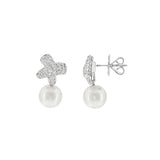JT ESTATE 18K White Gold Pearl And Diamond X-Motif Dangle Earrings