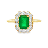 14K Yellow Gold Emerald Cut Emerald Halo Ring