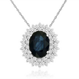 14K White Gold Sapphire And Diamond Double Halo Pendant