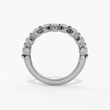 14K White Gold Curved Natural Diamonds Band
