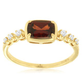 14K Yellow Gold Rectangular Cushion Garnet And Diamond Classic Ring