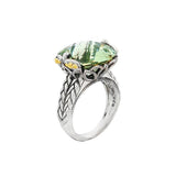JT ESTATE Sterling Silver And 18K Yellow Gold Overlay Green Quartz Ring