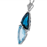 14K White Gold Drop Blue Topaz Pendant Necklace