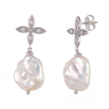 Sterling Silver Baroque Pearls And Diamond Dangle Earrings