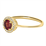 January Birthstone Rings: 14K Yellow Gold Diamond And Garnet Halo Ring