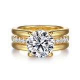 14K Yellow Gold 'Reeba' Wide Band Round Natural Diamonds Engagement Ring
